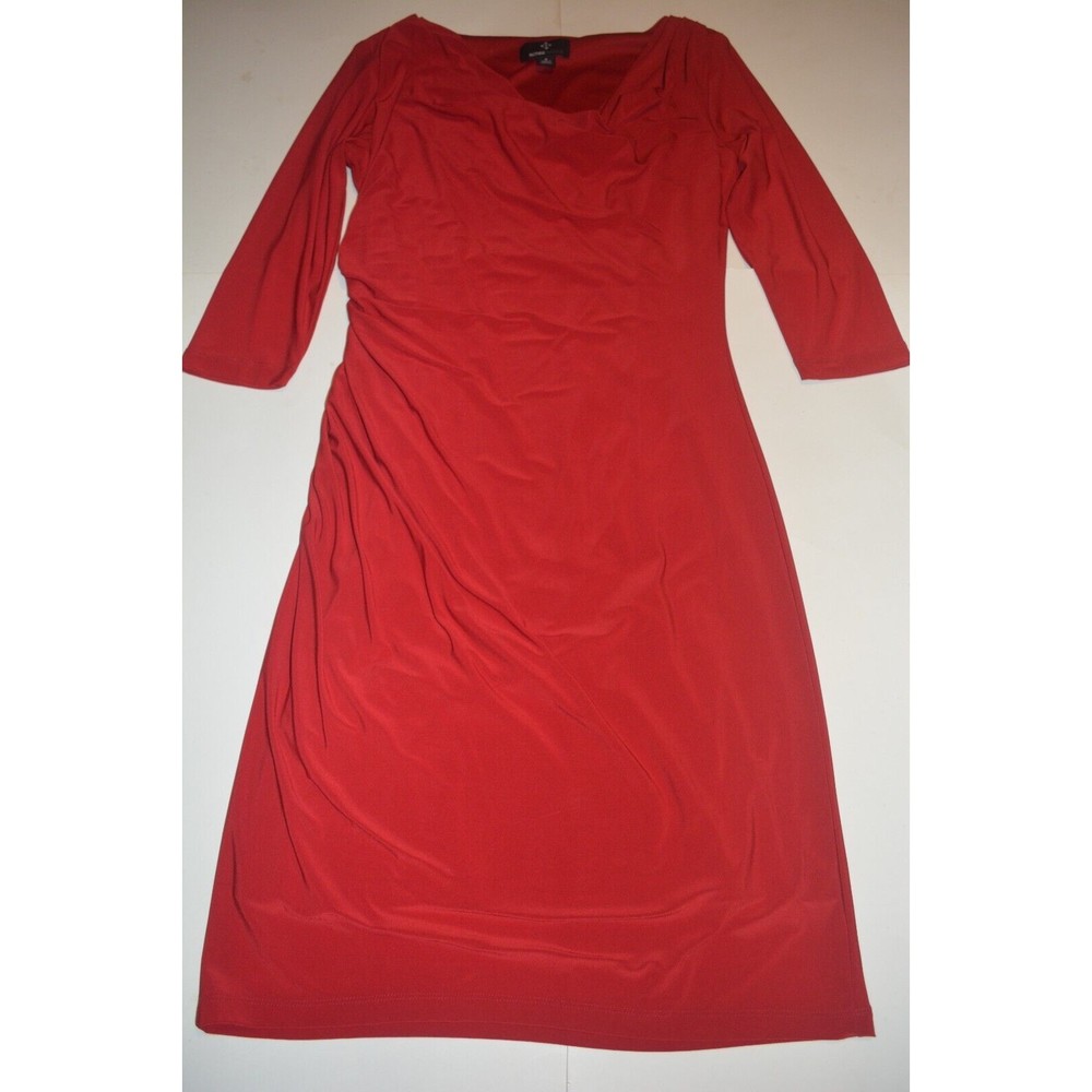 Ronni Nicole Women 3/4 Sleeve Sheath Dress Career Formal Red Size 6 Drape Neck